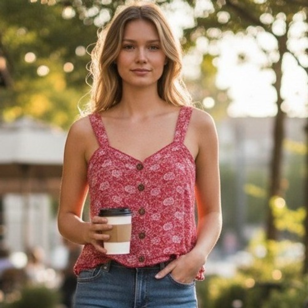Free‎ People Cami Top Womens Large Red Floral Boho Festival Summer